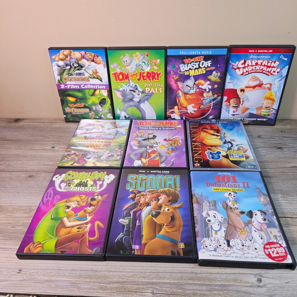 DVD Lot 10 Movies Disney Lion King Scooby-Doo Tom and Jerry Captain Underpants